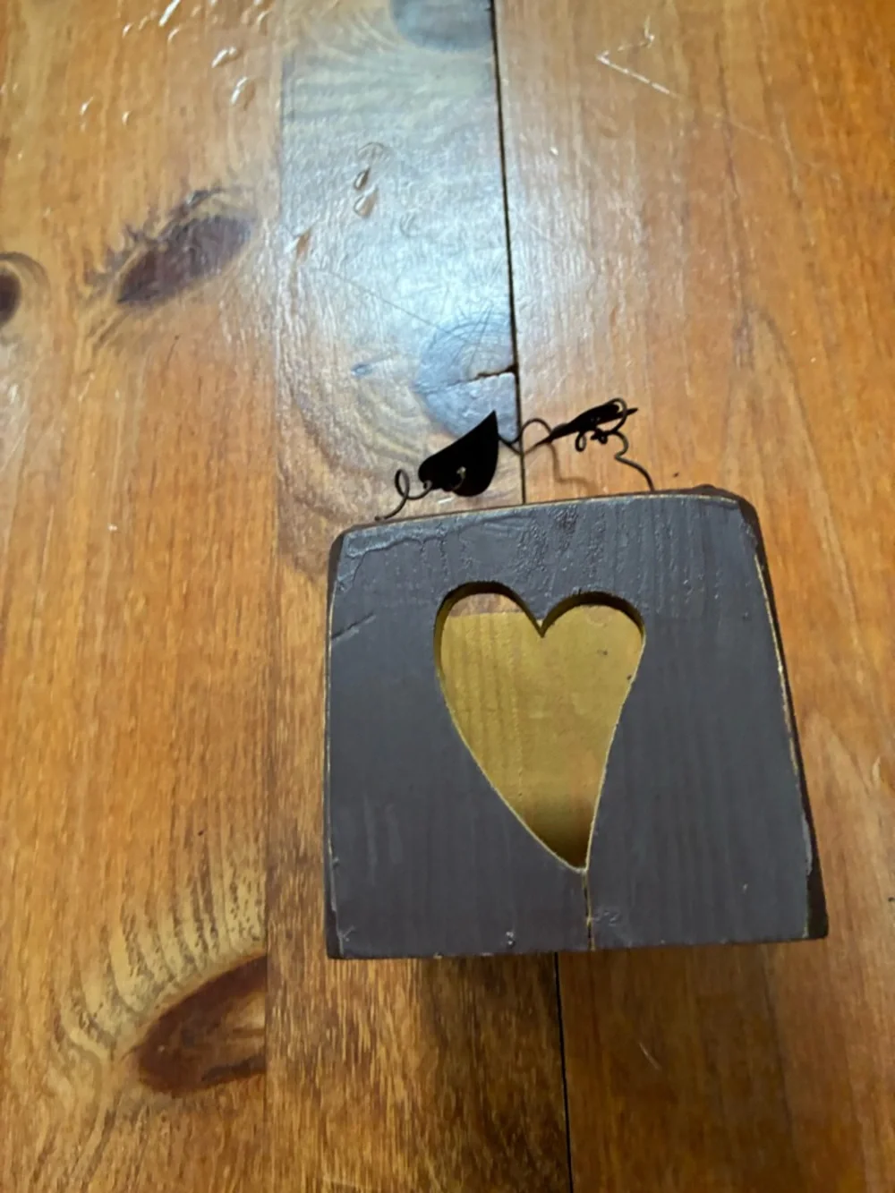 Rustic Heart Cutout Wood Block Decor in Dark Brown